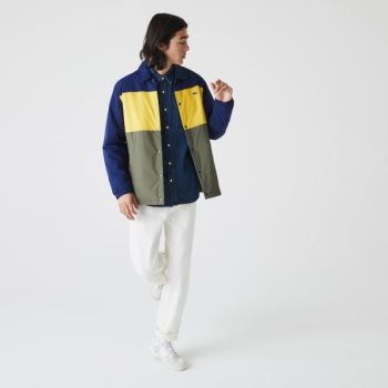 Lacoste Colorblock Water-Resistant Quilted Overshirt - Tílka Pánské Blankyt / Žluté / Hnědožlutý Zel